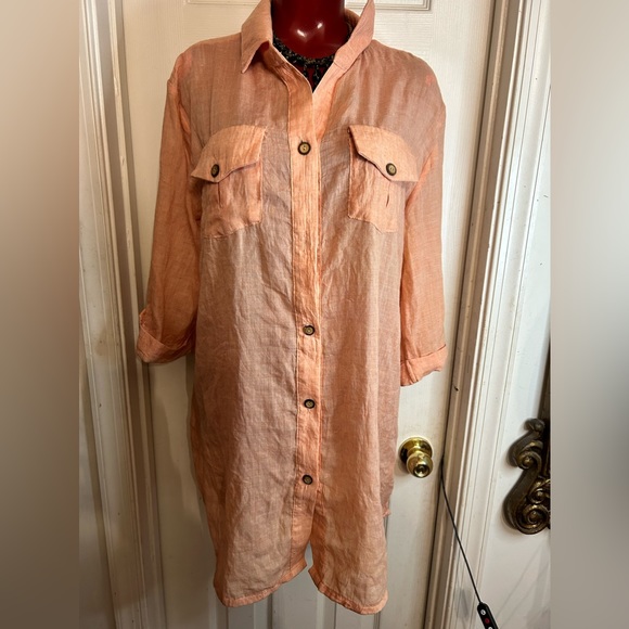 Dotti Women long Sleeve Button-Down Shirt L Peach - Picture 2 of 9